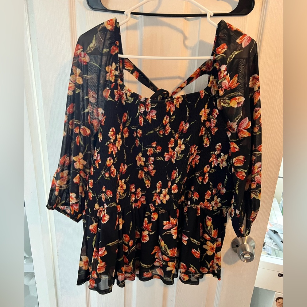Black floral blouse
